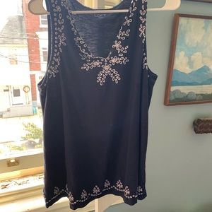 Loft embroidered navy tank